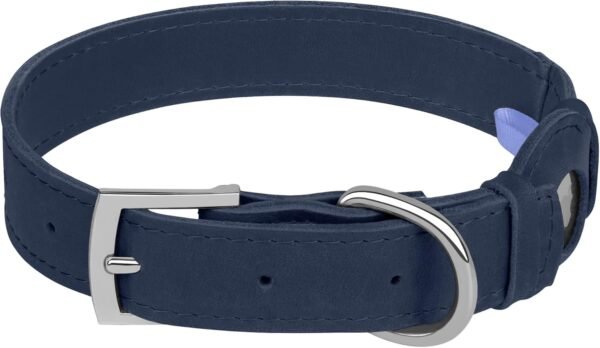 Leather Dog Collar with Airtag Holder - Apple AirTag Dog Collars - Soft Tracking Smart GPS Pet Collar for Small Medium Large Dogs Puppy (Smoky Blue, XL, 19"-24" Neck Fit) - Image 2