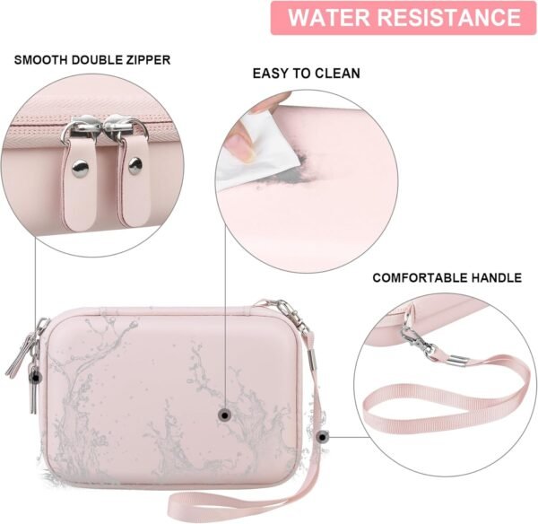 Hard Carrying Case for Fujifilm Instax Mini Link 3/2 Smartphone Printer, Travel Storage Case with Mesh Pocket for USB Cable, Instax Mini Film, Pink - Image 3