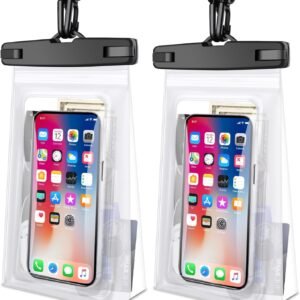 Waterproof Phone Pouch Bag Floating with Zip Lock Seal, 2 Pack 9″ Cell Phone Dry Bag for iPhone 16 15 14 13 12 11 Plus Pro Max Samsung S20-S24 Ultra, Water Proof Case Holder for Swimming White