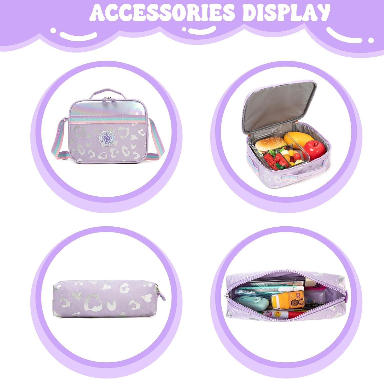 3pcs Teens Rolling Backpack Cute Wheeled, Trolley School Bag with Star Glitter, Travel Roller Backpack with Wheels School Bookbag - Image 5