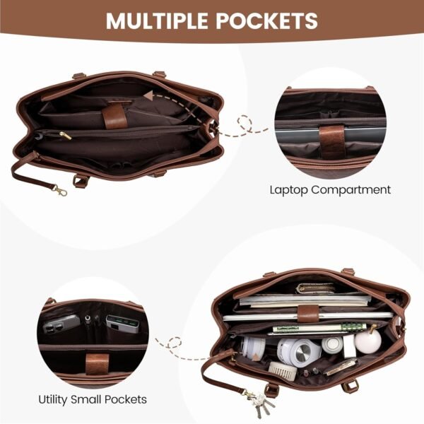 LOVEVOOK Laptop Bag for Women,17.3 Inch Laptop Tote Bag for Women,Vintage Leather Work Tote Bags Computer Business Teacher Bag,Waterproof Office Briefcase - Image 4