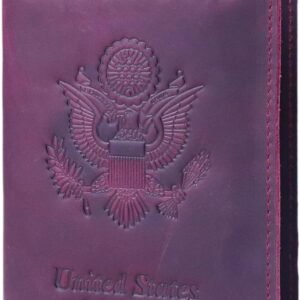 RFID Blocking Passport Holder Travel Wallet Genuine Leather Passport Case Cover Travel Document Organizer (Retro Red)