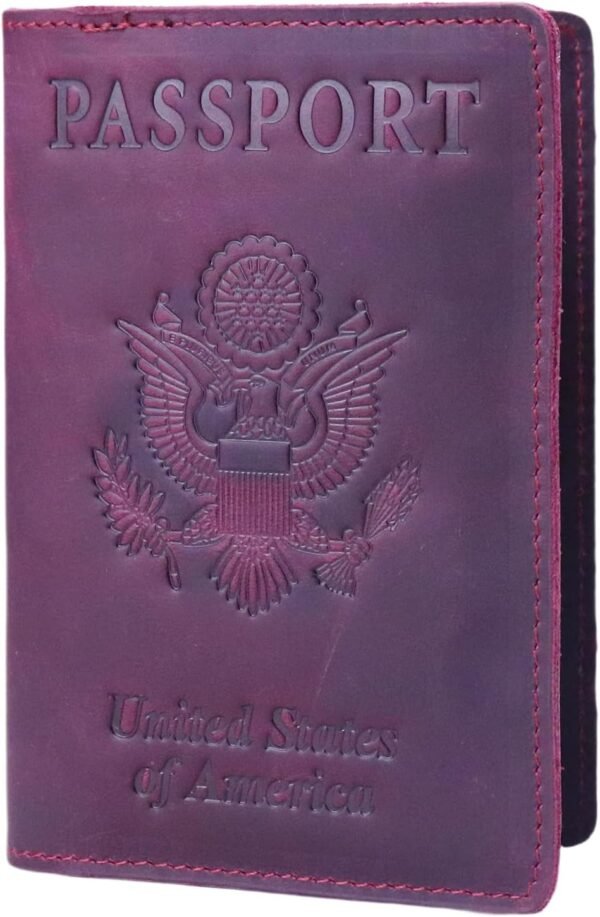 RFID Blocking Passport Holder Travel Wallet Genuine Leather Passport Case Cover Travel Document Organizer (Retro Red)