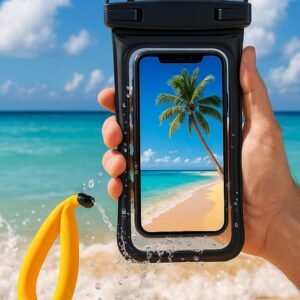 Waterproof Phone Pouch with Floating Strap – Universal Case for iPhone & Samsung – Fits up to 7” Phones – Clear PVC – 2 Pocket Design – Beach, Swim, Kayak Use