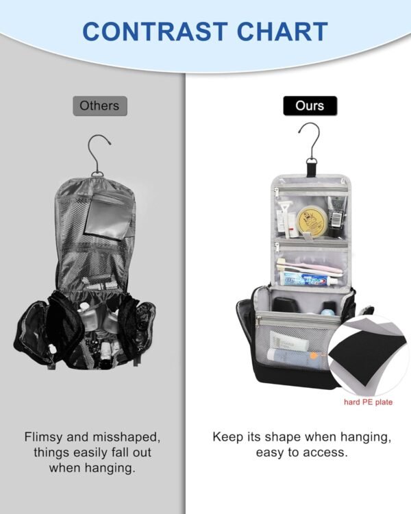 Relavel Hanging Toiletry Bag for Men and Women, Travel Toiletries Bag Water-resistant Large Makeup Cosmetic Organizer Storage, Shaving Dopp Kit Shower Bathroom Hygiene Bags, Carry-on Travel Essentials - Image 5
