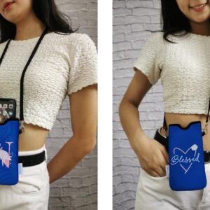 Tainada Neoprene Phone Sleeve Cell Pouch Case Bag w/Personalized Initial (Limited Popular Letters Available) for Women w/Crossbody Strap/Neck Lanyard for Most of Smartphones (Letter N Blue)