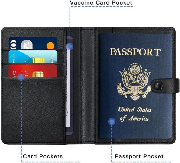 AirTag Wallet Passport Travel Package with Cover Holder Case and Luggage Keychain Tag Accessory with Vaccine Card Protector for Men and Women (Black) - Image 4