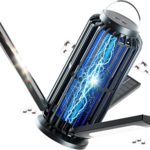 Bug Zapper, Solar Bug Zapper with 3 Solar Charging Panels, IP65 Waterproof Mosquito Zapper, 4200V Mosquito Zapper with LED Light, Outdoor Indoor AUTO ON/Off