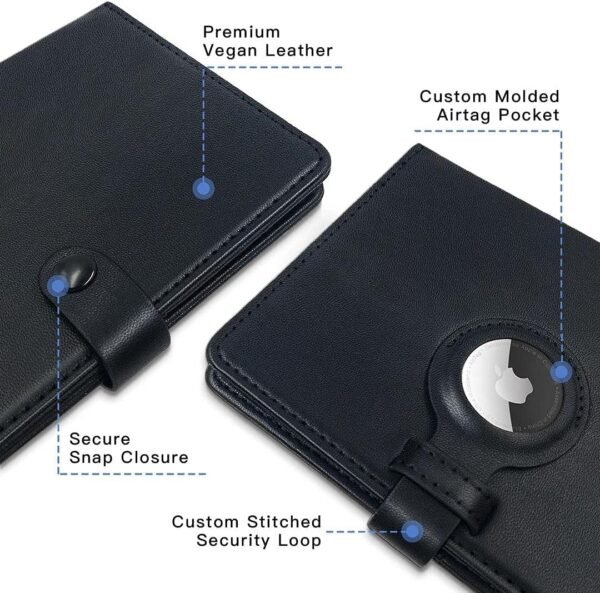 AirTag Wallet Passport Travel Package with Cover Holder Case and Luggage Keychain Tag Accessory with Vaccine Card Protector for Men and Women (Black) - Image 3
