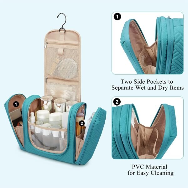 BAGSMART Large Travel Toiletry Bag for Women, Hanging Toiletry Bag with Hook, Travel Cosmetic Makeup Bag Travel Organizer for Accessories, Shampoo, Full Sized Container, Toiletries,Blue-Large - Image 5