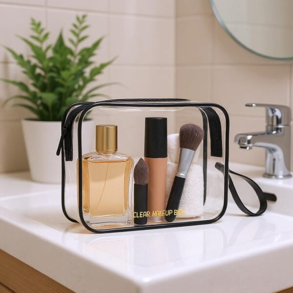Clear Makeup Bag,2 Pack TSA Approved Toiletry Bag Travel Toiletry Bag Hanging Makeup Cosmetic bag for Women Men (Black). - Image 7