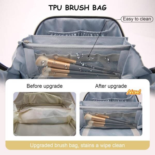 BOYATU Travel Makeup Bag for Women: Cosmetic Organizer Bag with Compartments - Leather Make up Bags Set of 3 (Gold Yellow) - Image 2