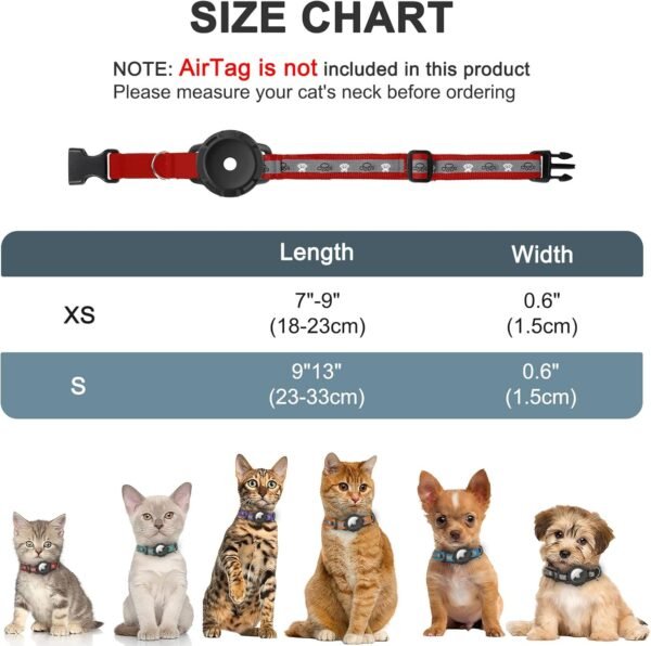Reflective AirTag Cat Collar, Integrated Cat Tracker Collar with Air Tag Holder and Bell, Safety Elastic Band Cat GPS Collars for Girl Boy Cats, Kittens and Puppies (Red, S) - Image 6