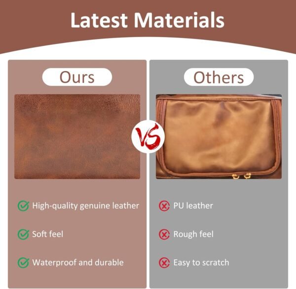 Toiletry Bag for Men, Large Leather Leather Shaving Kit, Travel Essentials Dopp kit, Gifts for Father, Dad, Boyfriend, Grandpa, Shaving Kit for Men Bag - Image 4