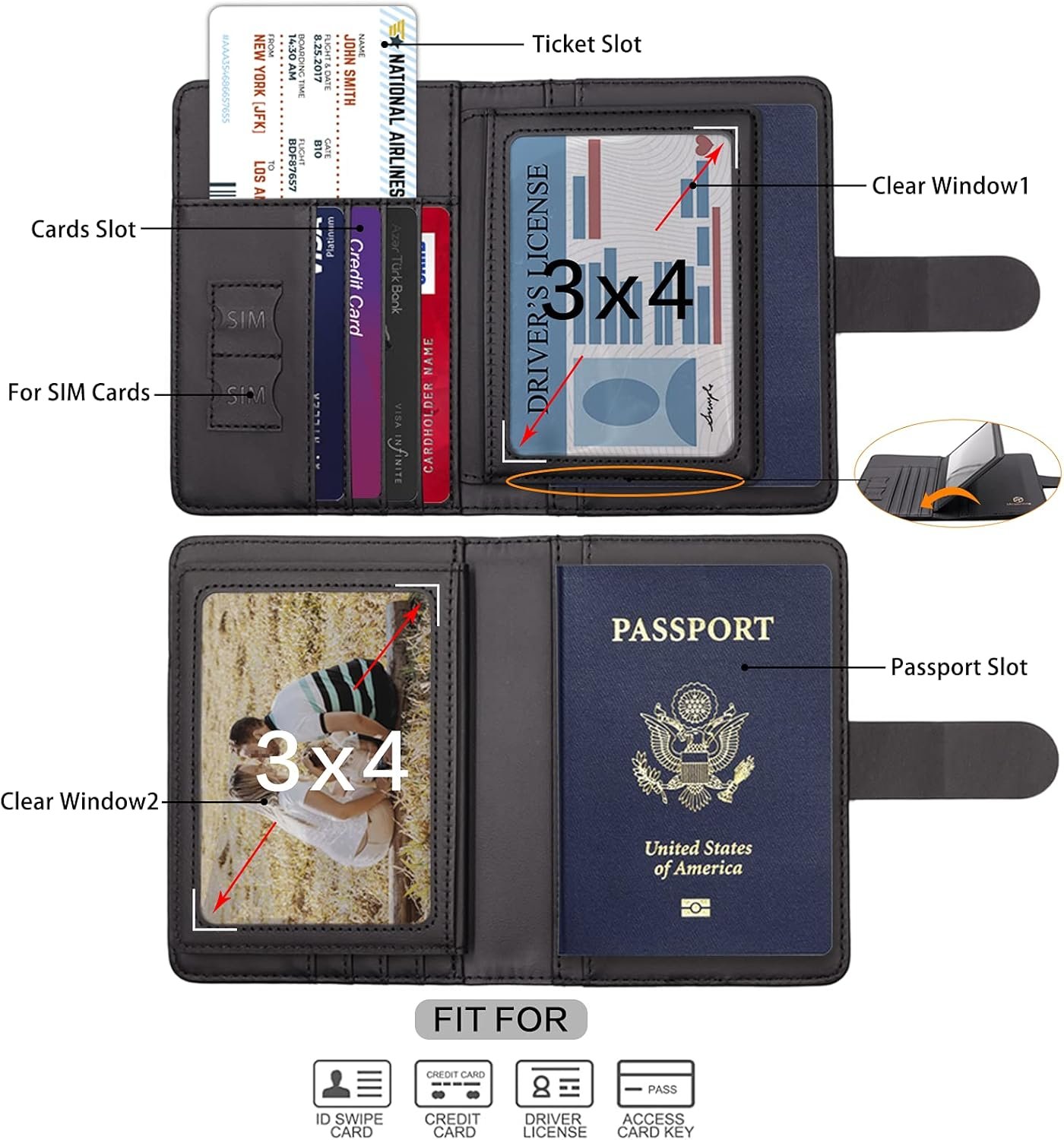 Melsbrinna Rfid Passport Holder for Travel women/Men, Cute Passport Wallet Rfid Blocking Card Slots, Rfid Passport Cover/CaseTravel Wallet, Passport Book Holder (1, Black) - Image 3