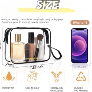 Clear Makeup Bag,2 Pack TSA Approved Toiletry Bag Travel Toiletry Bag Hanging Makeup Cosmetic bag for Women Men (Black).