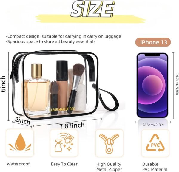 Clear Makeup Bag,2 Pack TSA Approved Toiletry Bag Travel Toiletry Bag Hanging Makeup Cosmetic bag for Women Men (Black). - Image 2