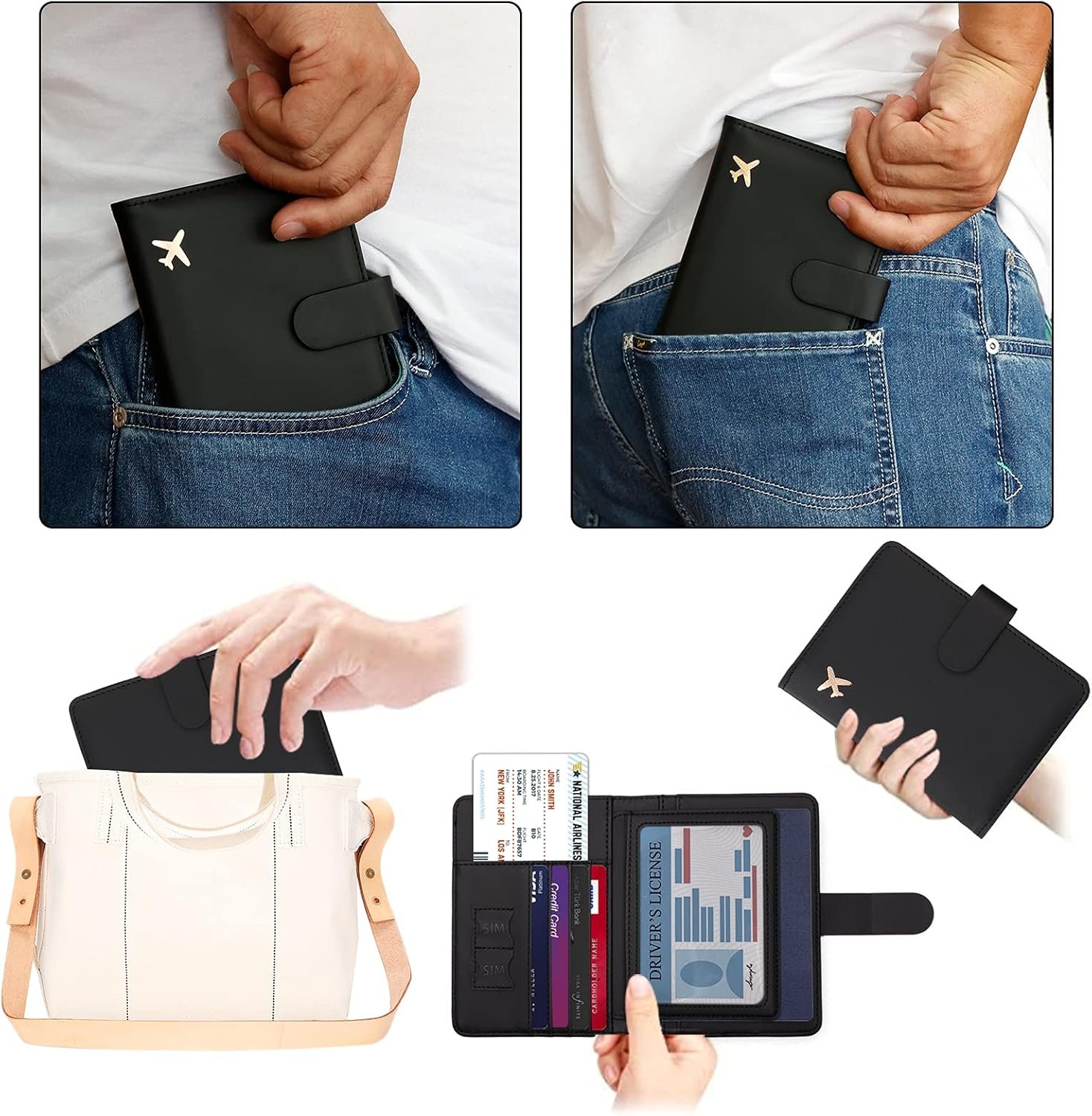 Melsbrinna Rfid Passport Holder for Travel women/Men, Cute Passport Wallet Rfid Blocking Card Slots, Rfid Passport Cover/CaseTravel Wallet, Passport Book Holder (1, Black) - Image 7