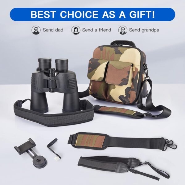 Zoom 10-24x50 Binoculars for Adults With Smartphone Adapter - Compact Waterproof for Bird Watching, Hunting, Travel, Football Games, Stargazing - Carrying Case and Strap Included - Image 4