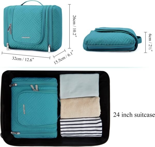 BAGSMART Large Travel Toiletry Bag for Women, Hanging Toiletry Bag with Hook, Travel Cosmetic Makeup Bag Travel Organizer for Accessories, Shampoo, Full Sized Container, Toiletries,Blue-Large - Image 6
