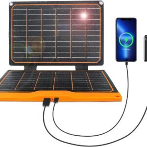FlexSolar 20W Portable Solar Panel, High-Efficiency Monocrystalline PV Module Power Charger with Dual USB Ports for Phones, Tablets, Power Bank, Camera and Other Off-Grid Applications