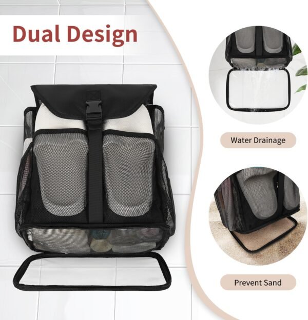 Ethereal Hanging Mesh Shower Caddy Portable for College Dorm Room Essentials, Large Capacity Shower Bag for Guys/Girls, for Beach, Swimming, Gym - Image 3