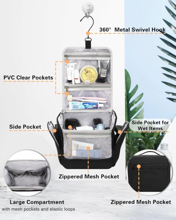 Relavel Hanging Toiletry Bag for Men and Women, Travel Toiletries Bag Water-resistant Large Makeup Cosmetic Organizer Storage, Shaving Dopp Kit Shower Bathroom Hygiene Bags, Carry-on Travel Essentials - Image 2