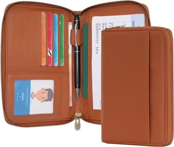 WASON Leather Zipper Travel Passport Wallet Holder RFID Blocking Cover, Passport case Pocket Slot for Card, Cash, ID, Boarding Pass and Ticket for Men, Women and Family Trips (Brown) - Image 7