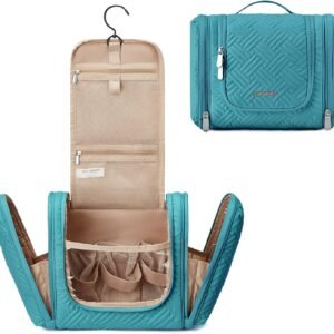 BAGSMART Large Travel Toiletry Bag for Women, Hanging Toiletry Bag with Hook, Travel Cosmetic Makeup Bag Travel Organizer for Accessories, Shampoo, Full Sized Container, Toiletries,Blue-Large