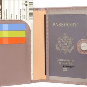 ZOPPEN Passport Holder Women, Passport Cover Travel Wallet Rfid Blocking Passport Wallet Cover Case Travel Essentials Document Organizer, Dusty Pink