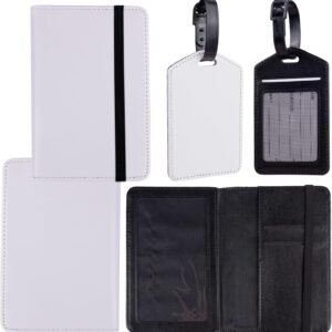 Framendino, 4 Pack Sublimation Passport Cover and Luggage Tag Set Leather Blank Tavel Book Holder Wallet with Travel ID for Business
