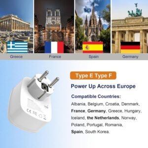 Type E/F Plug Travel Adapter,2 Packs Germany Plug Adapter.International Plug Travel Converter with 4 USB Ports and 1 American Outlet,US Socket to EU Cruise Essentials