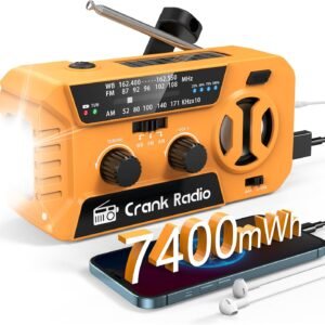 Hand Crank Emergency Weather Radio – NOAA Weather Radio with 7400mWh Power Bank, Battery Operated/USB/Solar/Hand Crank Charging, 3 LED Flashlight & SOS Alarm, for Hurricane Tornado Survival Gear