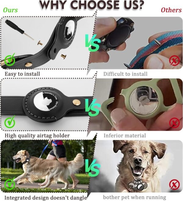 AirTag Dog Collar - 100% Genuine Leather Dog Collar with Apple AirTag Holder, Suitable for Large Dogs, Black, L, Adjustable Size 16.9-22.4 Inch - Image 6