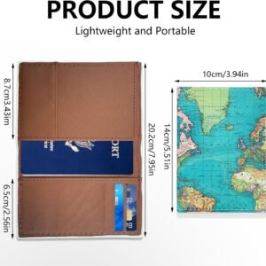 2 Pack Passport Holder Women, Passport Cover Case with Boarding Pass Slot and 3 Card Slots, World Map Travel Wallet Passport Book Holder,Style A