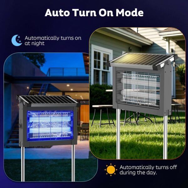 Solar Bug Zapper Outdoor, Mosquito Zapper Waterproof Electric Fly Zapper Rechargeable Mosquito Killer Lamp with 10W Solar Panel, 4500V Cordless Fly Trap for Backyard, Patio, Garden, RV, Camping - Image 5
