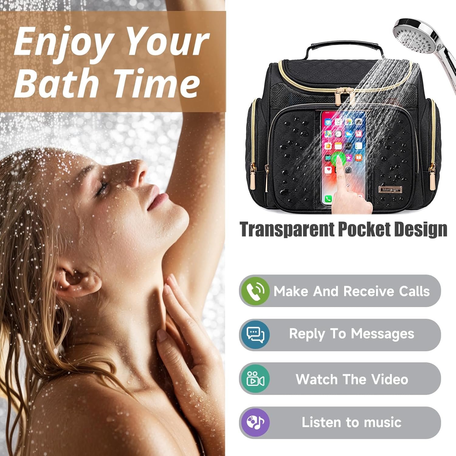 Large Toiletry Bag for Women Men,Bathroom Bag,Water Resistant Makeup Bag,Portable Shower Caddy for College Dorm,Hanging Shower Bag with Transparent Waterproof Phone Pocket - Image 4