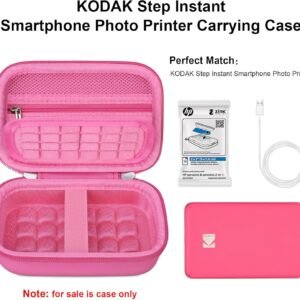 Elonbo Carrying Case for KODAK Step Instant Smartphone Photo Printer, Portable Mini Color Wireless Mobile Print Digital Camera Hard Travel Bag, Picture Printer Storage Holder, Pink+Pink