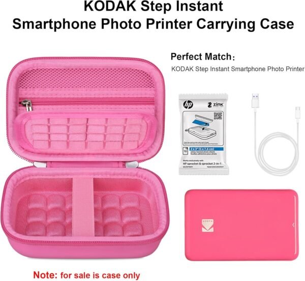 Elonbo Carrying Case for KODAK Step Instant Smartphone Photo Printer, Portable Mini Color Wireless Mobile Print Digital Camera Hard Travel Bag, Picture Printer Storage Holder, Pink+Pink - Image 2