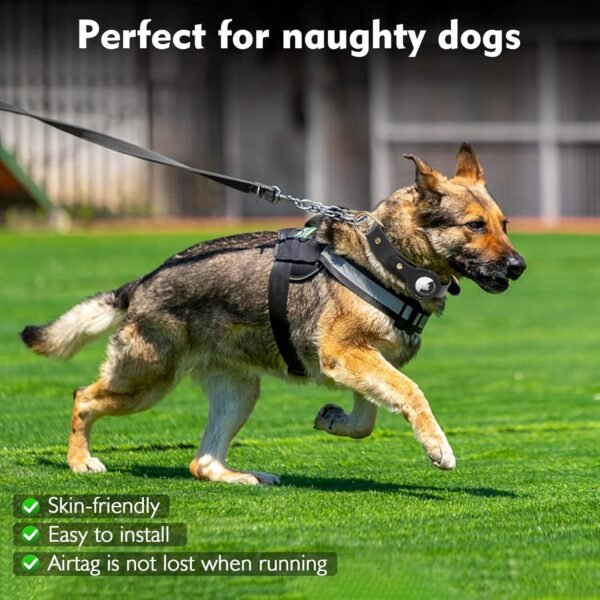 AirTag Dog Collar - 100% Genuine Leather Dog Collar with Apple AirTag Holder, Suitable for Large Dogs, Black, L, Adjustable Size 16.9-22.4 Inch - Image 4