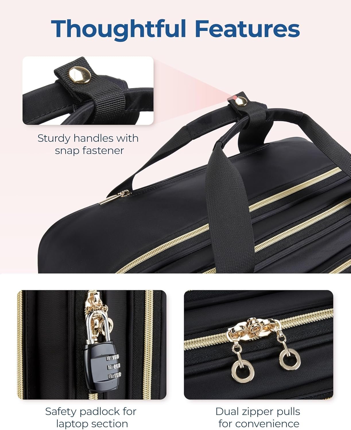 BAGSMART Women's Rolling Laptop Bag for 15.6 Inch Laptop, Underseat Carry-On Luggage with TSA Lock, Wheeled Computer Briefcase for Travel Work Business, Black - Image 6