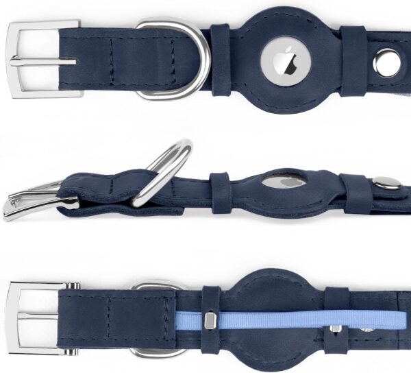 Leather Dog Collar with Airtag Holder - Apple AirTag Dog Collars - Soft Tracking Smart GPS Pet Collar for Small Medium Large Dogs Puppy (Smoky Blue, XL, 19"-24" Neck Fit) - Image 5