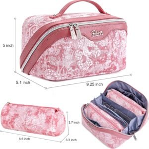 BOYATU Travel Makeup Bag for Women: Large Capacity Make up Bag with Compartments – Vegan Leather Cosmetic Bag set of 3 – Waterproof Toiletry Bag with Handle & Divider(D-04Pink)