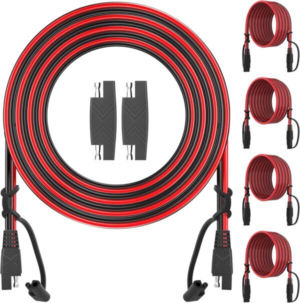 OYMSAE 12Feet SAE to SAE Extension Cable Quick Disconnect Connector 16AWG, for Automotive Solar Panel Extension Cable Plug(12FT(16AWG)) Pack of 4