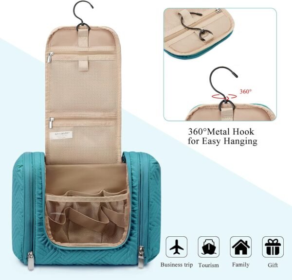 BAGSMART Large Travel Toiletry Bag for Women, Hanging Toiletry Bag with Hook, Travel Cosmetic Makeup Bag Travel Organizer for Accessories, Shampoo, Full Sized Container, Toiletries,Blue-Large - Image 3