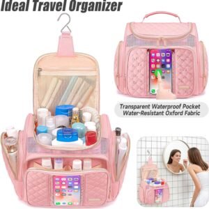 Large Toiletry Bag for Women Men,Bathroom Bag,Water Resistant Makeup Bag,Portable Shower Caddy for College Dorm,Hanging Shower Bag with Transparent Waterproof Phone Pocket