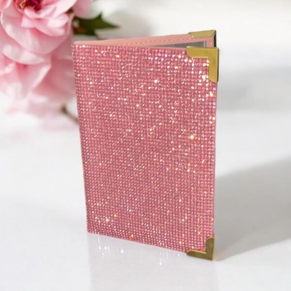 Diamond Bling Passport Cover with Metal Edge Protector, Vacation Essential, Wallet Organizer, Small Gift, Travel Accessories for Women and Men (Pink/Gold Edge) - Image 4