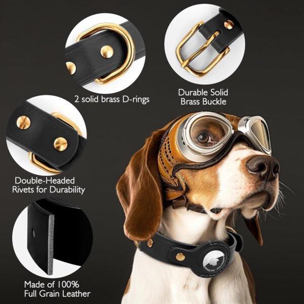 AirTag Dog Collar - 100% Genuine Leather Dog Collar with Apple AirTag Holder, Suitable for Large Dogs, Black, L, Adjustable Size 16.9-22.4 Inch - Image 3