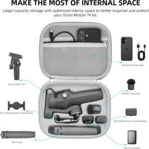 Osmo Mobile 7P Carrying Case, PU Portable Shoulder Bag for DJI OM 7 Pro/7 – Protective Travel Storage Case Smartphone Gimbal Stabilizer Accessories, Gray