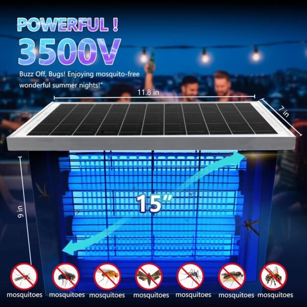 Powerful Solar Bug Zapper Outdoor for 2000 sq.ft with 13FT Extension Cord, Poartable Rechargeable Mosquito Zapper with High Powered, Cordless Solar Fly Zapper for Patio Garden Backyard RV Camping - Image 2